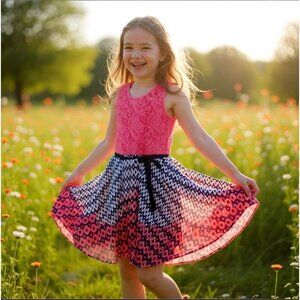 Girls Coral & Navy Ombre Shark Hem Dress ✦ Kohl’s Size 12 ✦ Ribbon Belt ✦ NWT